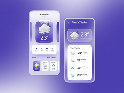 Weather ⛈ - UI Mobile App android app app design glasses glassmorphism glassy ios mobile app mobile ui ui ui ux uiconcept uidesign uiux weather weather app