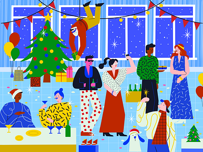 Merry Christmas and Happy New Year art celebration christmas friends illustration new year party people winter