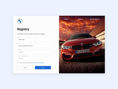 Registration page concept for BMW - Daily UI Challenge design ui ux web