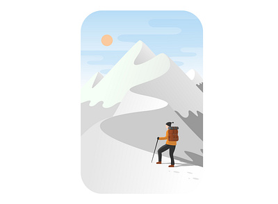 Flat Hiker Vector design flat hike hiker illustration mountain sky snow vector white