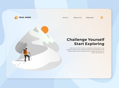 Trail Hiker Landing Page design flat hike hikers hiking illustration landing mountain page peak snow ui vector