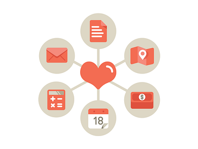 I Love Icons calculator calendar doc heart icon illustration love mail map money vector