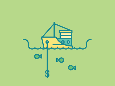 Boat boat dollar fish icon illustration vector