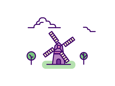 Windmill animation cloud gif illustration loop tree vector windmill