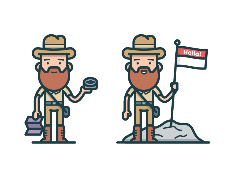 Explorer print editorial compass map icon adventure explorer character illustration