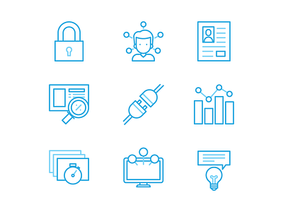 Feature Icons access build icon illustration integrate personalised profile specific trends user