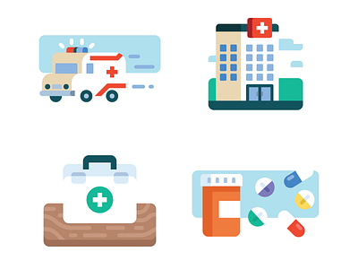Medical Icons aid ambulance bottle editorial first hospital icon illustration kit medical pills print