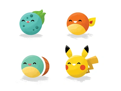 Starter brush bulbasaur charmander digital editorial icon illustration painting pikachu pokemon print squirtle