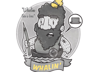 Whalin' anchor banner beard black boat creased crown design distress distressed grey hat illustration illustrator photoshop vector vicbell warn whale white yellow