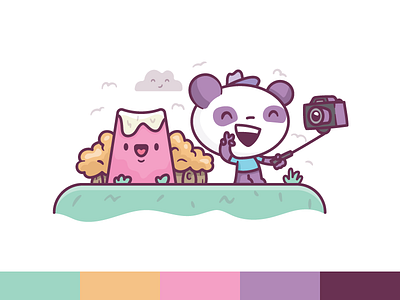 Selfie Panda Loves Selfies brand character development fun illustration mountain panda selfie style