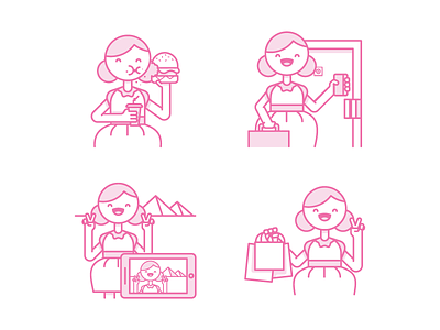 Eat Stay See Shop character eat hotel illustration see shop shopping sleep travel visit