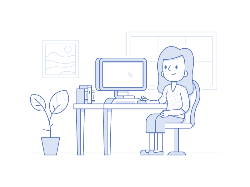 Home Office working college study school office home character illustration