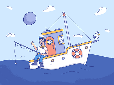 Sneaky Peek boat brand character illustration jack ocean sea vector with