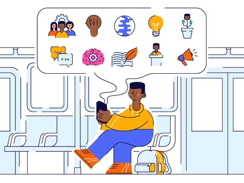 Learn Anywhere underground subway train knowledge self care self learn branding character vector illustration