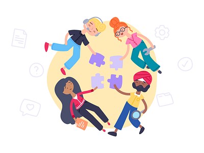 Teamwork: Desk character chat desk illustration project support