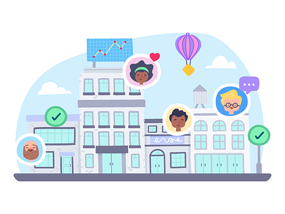 Teamwork branding character city data design icon illustration stats user vector