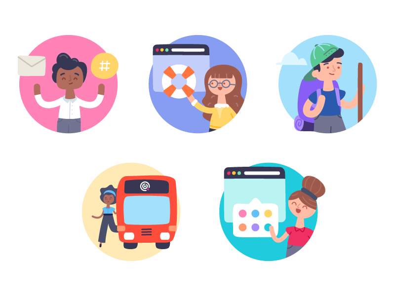 TW Spot Illustrations spot app channel help site adventure tour color illustration character teamwork
