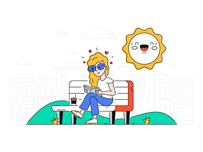 Sunny Day character city editorial illustration park reading sunny vector
