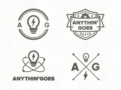 Anythin' Goes Concepts anythin arrow badge bolt bulb cog concept element goes light lightening logo mark marque thunder
