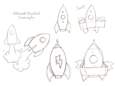 Voltronik Rocket Sketch concept design development idea illustration logo rocket scroll sketch voltronik