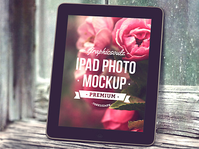 iPad Photo Mockup ipad ipad mockup label logo mockup psd psd mockup ribbon tablet wood