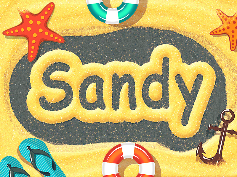 Text Effect text effect text sand starfish anchor flipflop typography beach summer life buoy icons