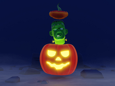 Happy Halloween! 3d animate animation blender character creepy fog frankenstein halloween headstone light loop loop animation mist monster pumpkin