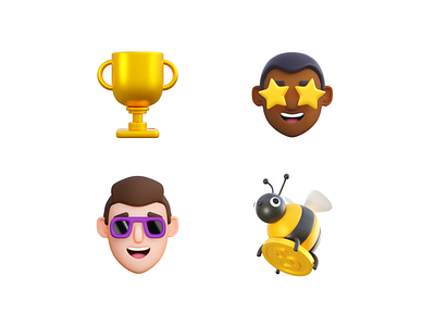 Trophy, Money Bee and Two Cool Guys 3d banking bee blender branding design financial gold icon illustration money star stocks sunglass trophy