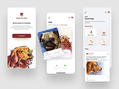 Paws For Pals adopt adoption animal app clean color design dog donation empathy ui uidesign user experience vectors