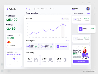 Projectio Dashboard: Projects Overview app branding card clean dailyui dashboard design desktop illustration list management minimal product design project task typography ui ux web website