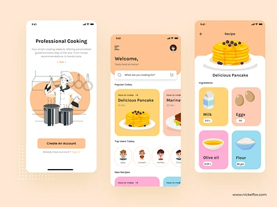 Cooking App app branding colors cook cooking cuisine dashboard design dish food illustration onboarding product design recipe typography ui ux vector web website