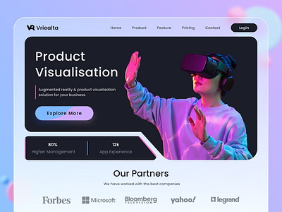 Vriealta (Product Visualisation Landing Page Design) 3d art agency app branding clean dashboard design digital hero section landing page minimal project service typography ui uiux ux virtual reality web website