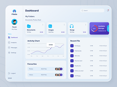 Filetio - Files Management Dashboard admin analytics app app design branding clean dashboard dashboard app design files icons illustration interface minimal project storage app ui ux web website