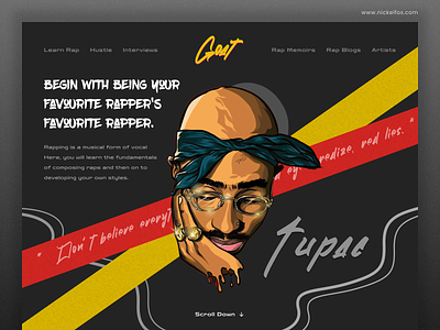 G.O.A.T. 🐐 (Landing Page Exploration) creative design g.o.a.t hiphop home page interface landing page music popular product rap service startup tupac typography ui ux web design web page website