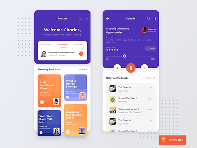 Podcast App Exploration 2020 app app concept app design bright colors card clean color design exploration ios 11 list minimal podcast popular streaming app ui uidesign user experience ux