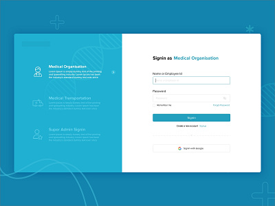 Medical Organisation Login Screen app application design login medical productdesign ui uidesign web webapplication