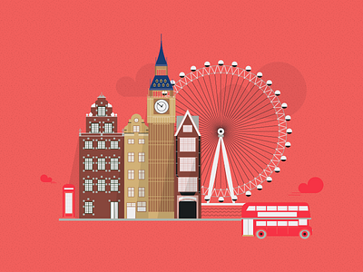 London - Places in the world big ben buildings city cityscape colourful design illustration london places texture vector