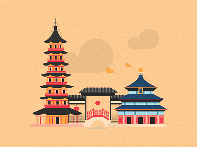 China - Places in the world buildings china colourful design illustration places texture vector