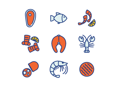 Food icon set vol. 01 colourful design flat design food fun icon illustration meat seafood stroke stroke icon vector