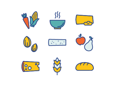 Food icon set vol. 02 cheese colourful design flat flat design food fruit fun icon illustration stroke stroke icon vector veggies