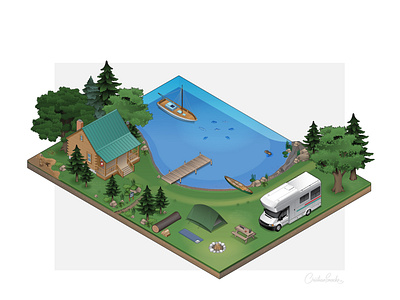 Lake Illustration illustration isometric realistic technical