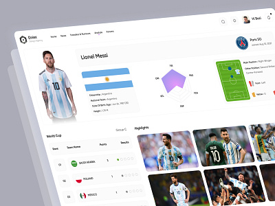 Football analysis charts clean dash dashboard design football game highlights interface platform player position sport statistics ui ux web web design
