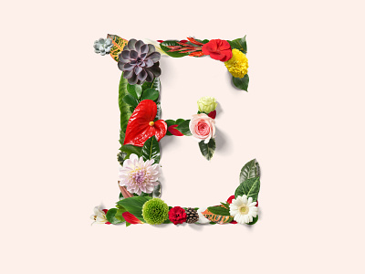 Floral lettering E art bespoke collage collageart craft florals flowers hand drawn handmade leaves letter lettering plants
