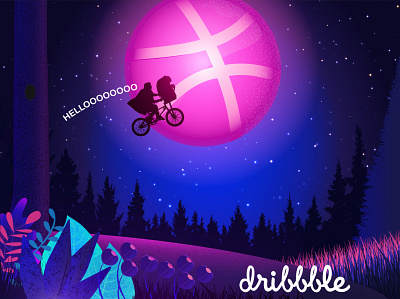 Hello Dribbble illustration pink purple ui ux webdesign