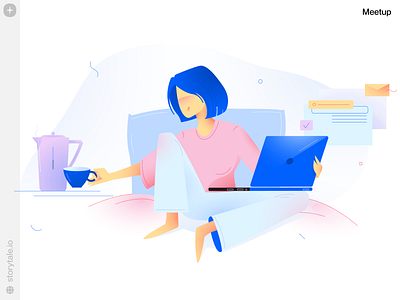 Introducing Meetup Illustrations 🥳 athome character colorful design flat gradients illustration meetup new product relax release stayhome storytale vector web work workflow