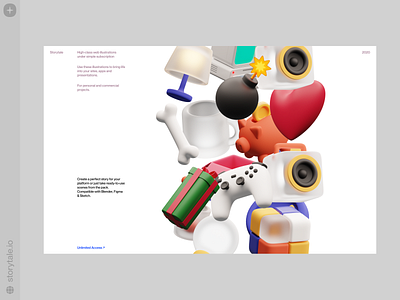 Superscene 3D Objects 🎮 3d app design colorful cool design illustration objects product storytale superscene ui web