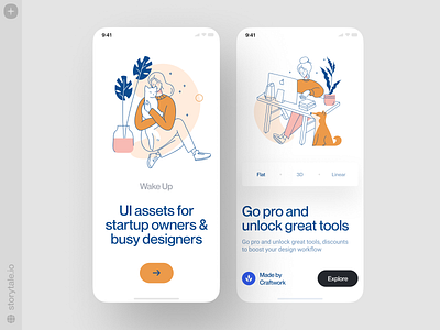 Wake Up Illustrations ✨ app design characters colorful design gentle illustration lineart product stars storytale ui vector wakeup