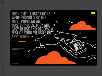 Midnight Illustrations 🖤 black colorful contrast dark design finance illustration midnight midnight cake delivery payment product storytale ui vector web wireless