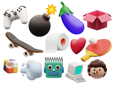 3D Objects from Superscene Constructor 🍆 3d branding colorful constructor design emoji illustration isometric logo objects product smooth storytale sweets ui ux volume