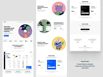 Sneak Freaks illustrations 🐷 colorful design freaks illustration landing outline product storytale ui vector